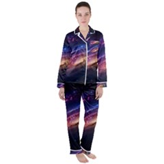 Universe Space Star Rainbow Women s Long Sleeve Satin Pajamas Set	