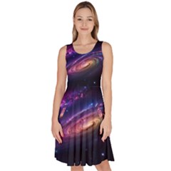 Universe Space Star Rainbow Knee Length Skater Dress With Pockets by Ravend