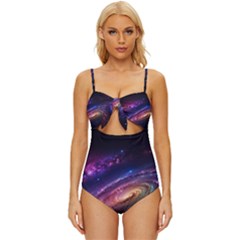 Universe Space Star Rainbow Knot Front One-piece Swimsuit by Ravend