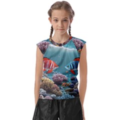 Fish Sea Ocean Kids  Raglan Cap Sleeve Tee