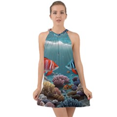 Fish Sea Ocean Halter Tie Back Chiffon Dress