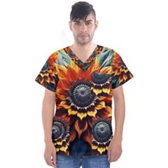 Flower Plant Geometry Men s V-neck Scrub Top