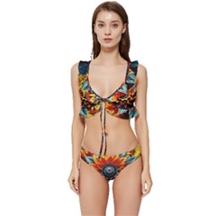 Flower Plant Geometry Low Cut Ruffle Edge Bikini Set by Ravend