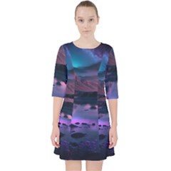 Lake Mountain Night Sea Flower Nature Quarter Sleeve Pocket Dress