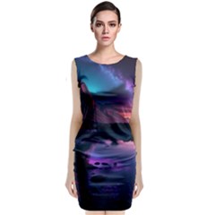 Lake Mountain Night Sea Flower Nature Sleeveless Velvet Midi Dress by Ravend