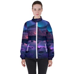 Lake Mountain Night Sea Flower Nature Women s High Neck Windbreaker