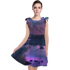 Lake Mountain Night Sea Flower Nature Tie Up Tunic Dress by Ravend