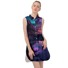 Lake Mountain Night Sea Flower Nature Sleeveless Shirt Dress