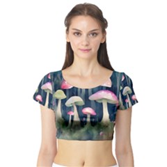 Mushroom Fungus Short Sleeve Crop Top by Ravend