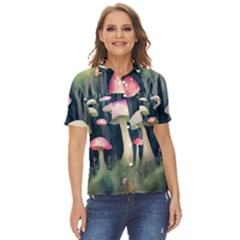 Mushroom Fungus Women s Short Sleeve Double Pocket Shirt