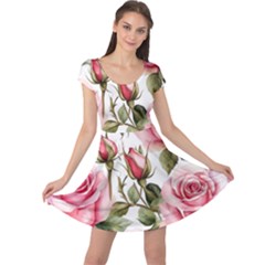 Flower Rose Pink Cap Sleeve Dress by Ravend