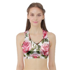 Flower Rose Pink Sports Bra With Border by Ravend