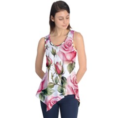 Flower Rose Pink Sleeveless Tunic by Ravend