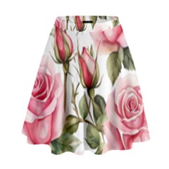 Flower Rose Pink High Waist Skirt