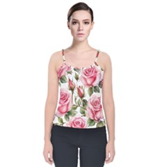 Flower Rose Pink Velvet Spaghetti Strap Top