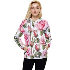 Flower Rose Pink Women s Lightweight Drawstring Hoodie by Ravend