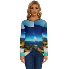 Beach Island Nature Long Sleeve Crew Neck Pullover Top by Ravend