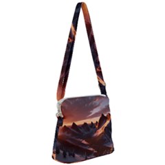 Landscape Mountains Nature Zipper Messenger Bag by Ravend