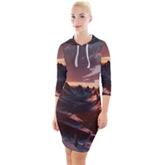 Landscape Mountains Nature Quarter Sleeve Hood Bodycon Dress