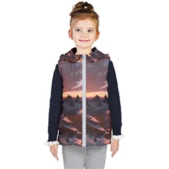 Landscape Mountains Nature Kids  Hooded Puffer Vest by Ravend