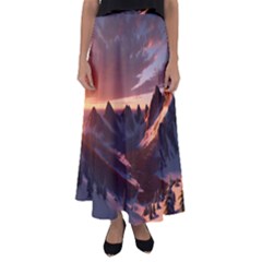 Landscape Mountains Nature Flared Maxi Skirt