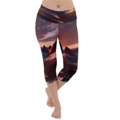 Landscape Mountains Nature Lightweight Velour Capri Yoga Leggings