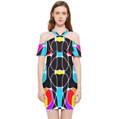 Mazipoodles Neuro Art - Rainbow 1a Shoulder Frill Bodycon Summer Dress