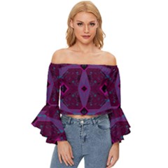 Mazipoodles Origami Chintz - Magenta Blue Fuchsia Black Off Shoulder Flutter Bell Sleeve Top by Mazipoodles