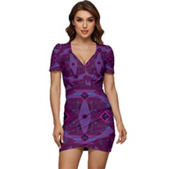 Mazipoodles Origami Chintz - Magenta Blue Fuchsia Black Low Cut Cap Sleeve Mini Dress by Mazipoodles