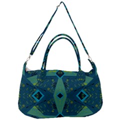 Mazipoodles Origami Chintz A - Navy Lime Blue Black Removable Strap Handbag by Mazipoodles