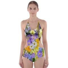 Spring Flowers Cut-out One Piece Swimsuit by artworkshop