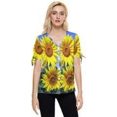 Sunflower Gift Bow Sleeve Button Up Top by artworkshop