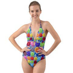 Umbrella Halter Cut-out One Piece Swimsuit by artworkshop