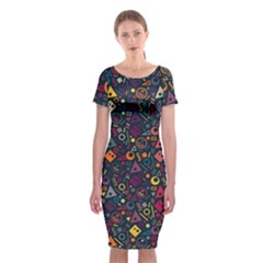 Doodle Pattern Classic Short Sleeve Midi Dress by Grandong