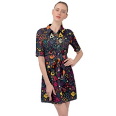 Doodle Pattern Belted Shirt Dress by Grandong