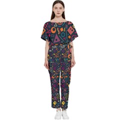 Doodle Pattern Batwing Lightweight Chiffon Jumpsuit by Grandong