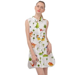 Vector Baby Dino Seamless Pattern Sleeveless Shirt Dress by Grandong