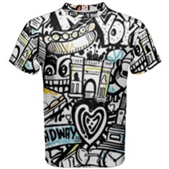 New York City Nyc Broadway Doodle Art Men s Cotton Tee by Grandong