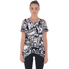 New York City Nyc Broadway Doodle Art Cut Out Side Drop Tee by Grandong