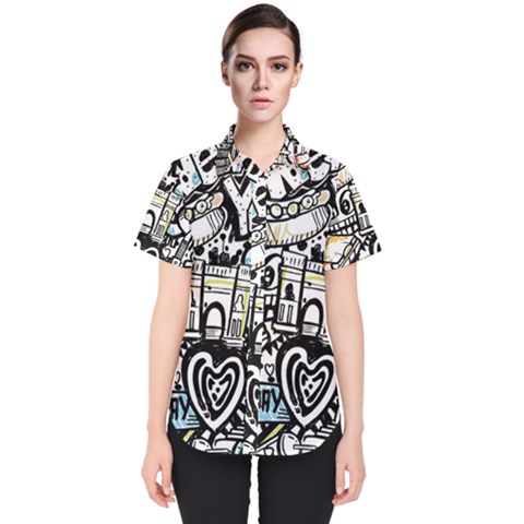 New York City Nyc Broadway Doodle Art Women s Short Sleeve Shirt by Grandong