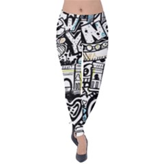 New York City Nyc Broadway Doodle Art Velvet Leggings by Grandong