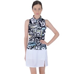 New York City Nyc Broadway Doodle Art Women s Sleeveless Polo Tee by Grandong