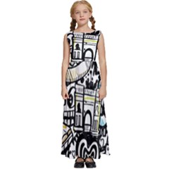 New York City Nyc Broadway Doodle Art Kids  Satin Sleeveless Maxi Dress by Grandong