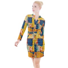 Wall Art Button Long Sleeve Dress by artworkshop