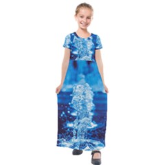 Water Blue Wallpaper Kids  Short Sleeve Maxi Dress