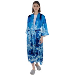 Water Blue Wallpaper Maxi Satin Kimono