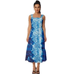 Water Blue Wallpaper Square Neckline Tiered Midi Dress