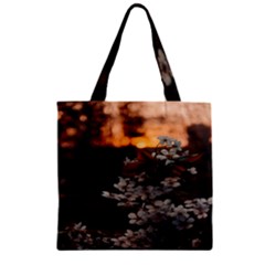 White Flower Zipper Grocery Tote Bag by artworkshop