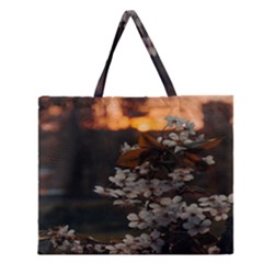 White Flower Zipper Large Tote Bag by artworkshop