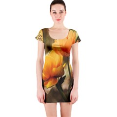 Yellow Butterfly Flower Short Sleeve Bodycon Dress by artworkshop